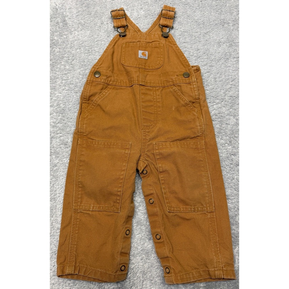 Carhartt Canvas Double Knee Overall Bibs Kids Toddler 12M Brown Hip Cool Daddy